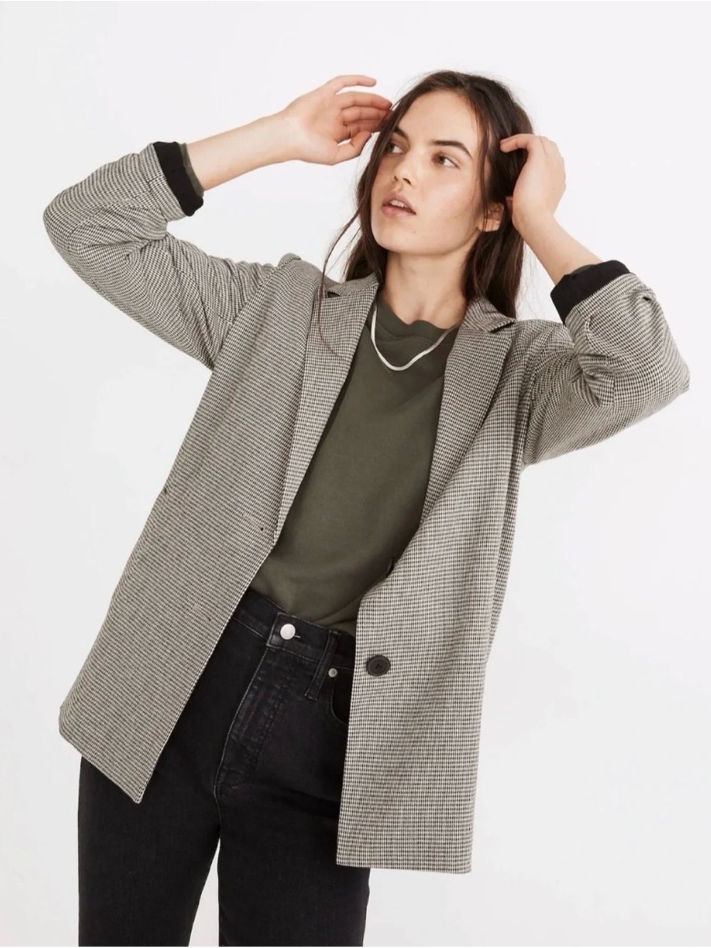 Madewell Houndstooth Single-Button Blazer in Gray
